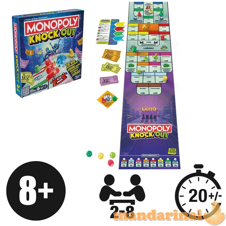 MONOPOLY Stalo žaidimas „Knockout“ (suomių kalba)