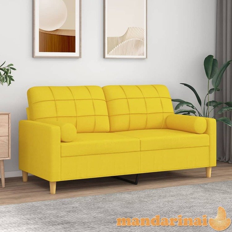 Dvivietė sofa su pagalvėlėmis, šviesiai geltona, 140cm, audinys