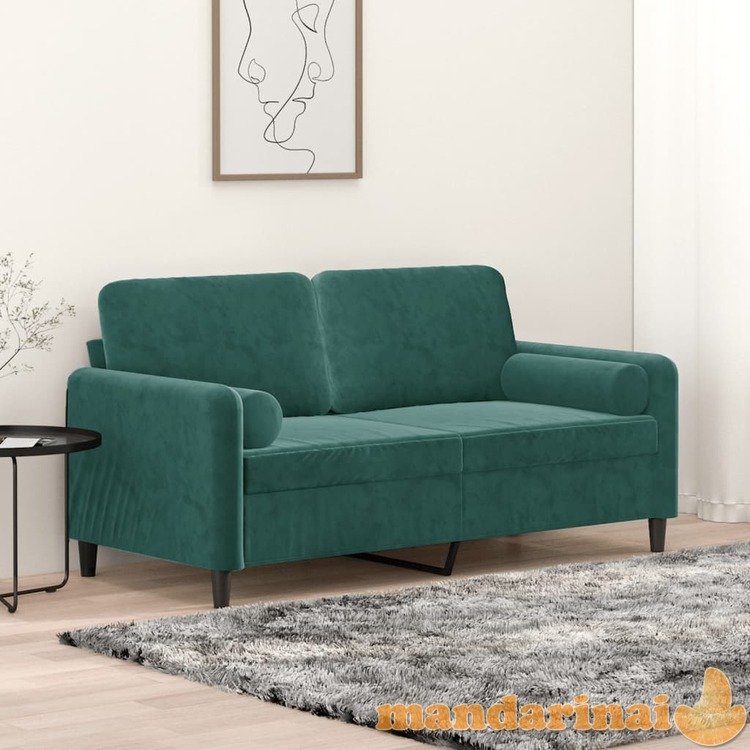 Dvivietė sofa su pagalvėlėmis, tamsiai žalia, 140cm, aksomas