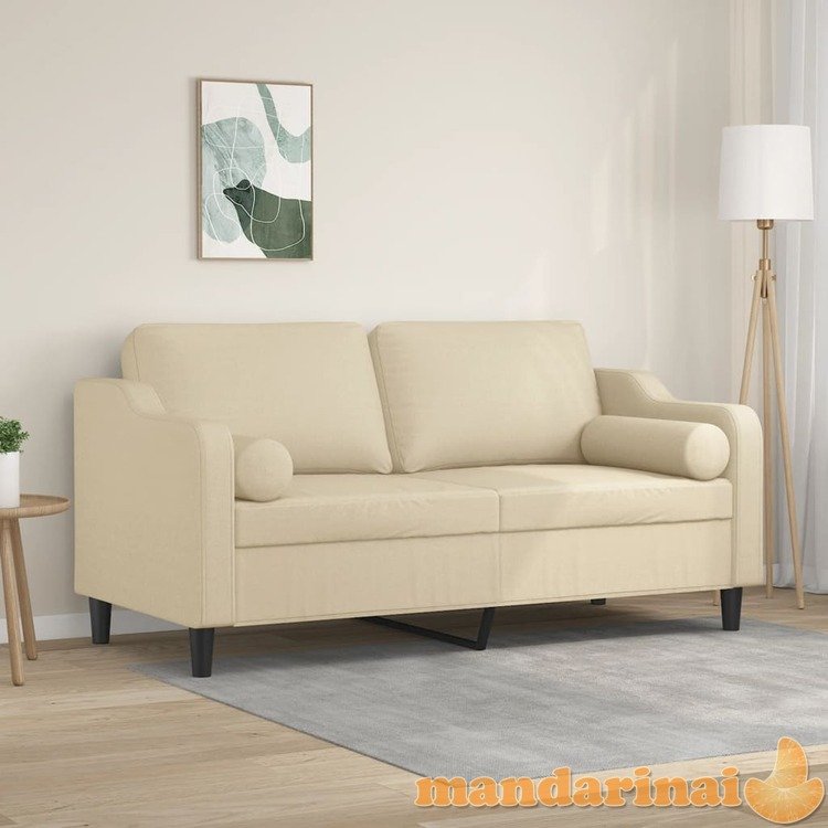 Dvivietė sofa su pagalvėlėmis, kreminės spalvos, 140cm, audinys