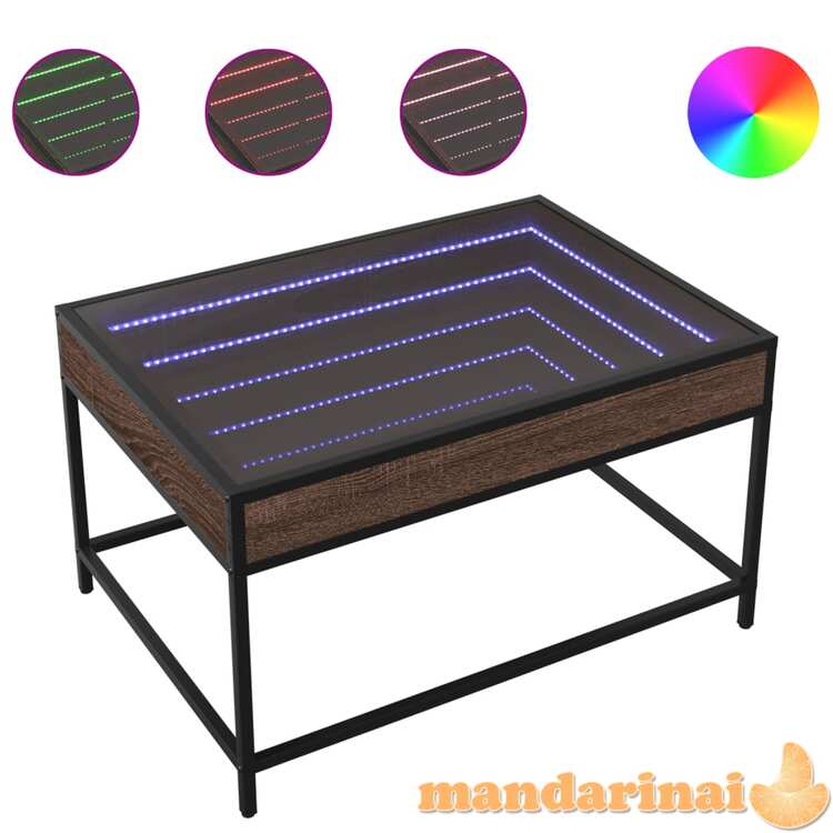 Kavos staliukas su infinity led lemputėmis, rudas, 70x50x41cm