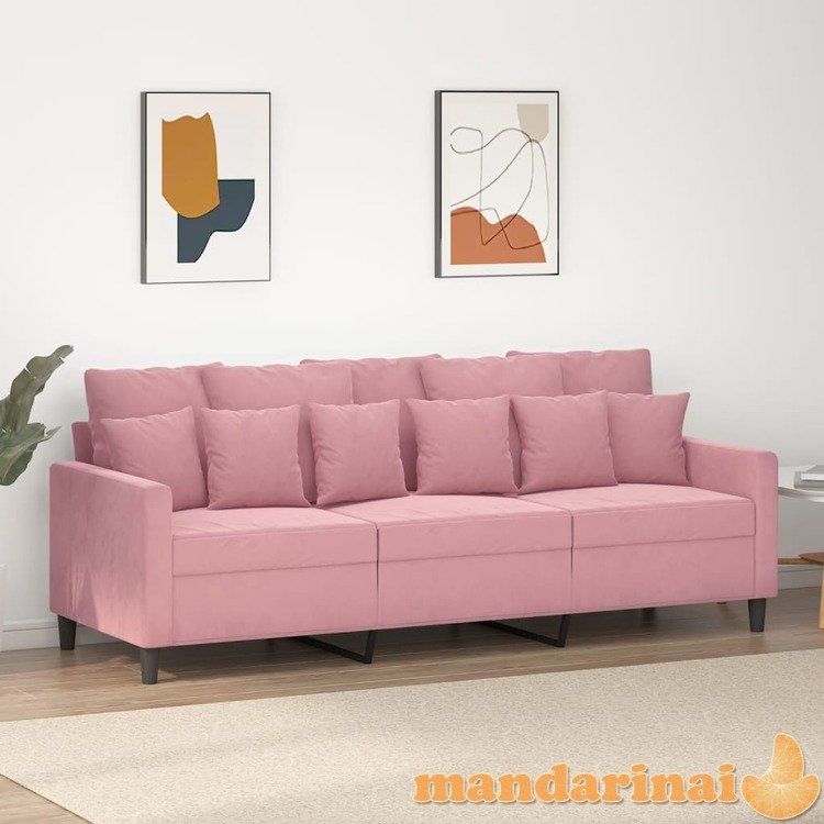 Trivietė sofa, rožinės spalvos, 180cm, aksomas