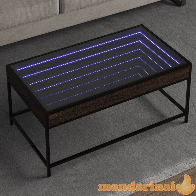 Kavos staliukas su infinity led lemputėmis, rudas, 90x50x41cm