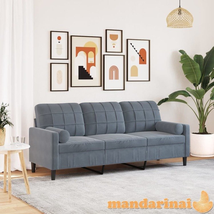 Trivietė sofa su pagalvėlėmis, tamsiai pilka, 180cm, aksomas