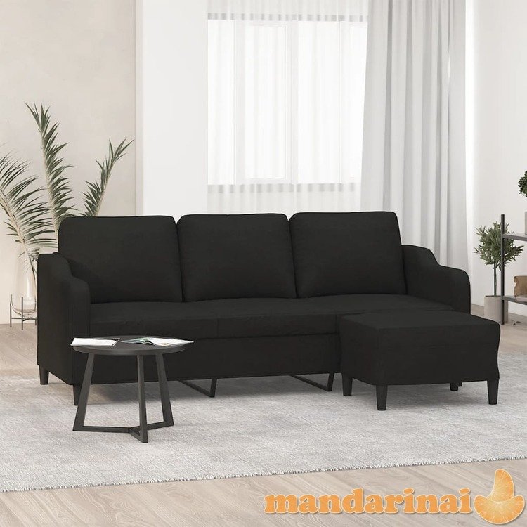 Trivietė sofa su pakoja, juodos spalvos, 180cm, audinys