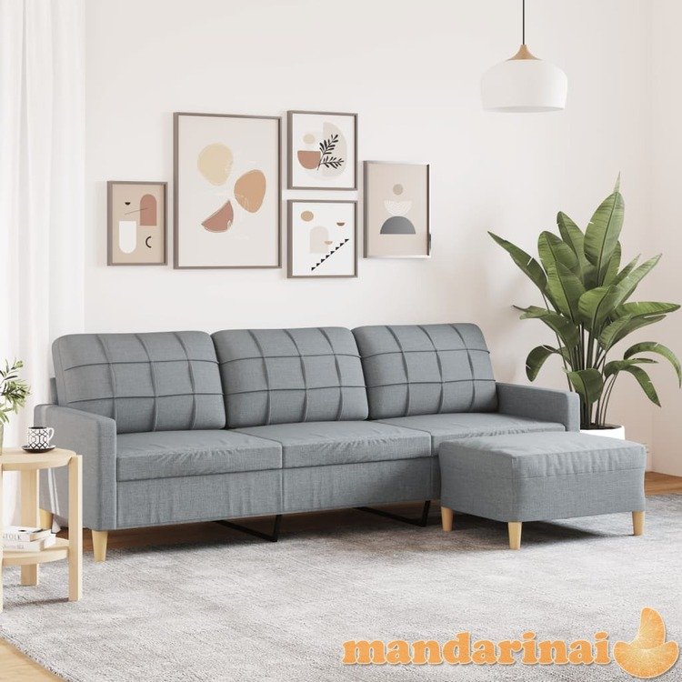 Trivietė sofa su pakoja, šviesiai pilka, 210cm, audinys