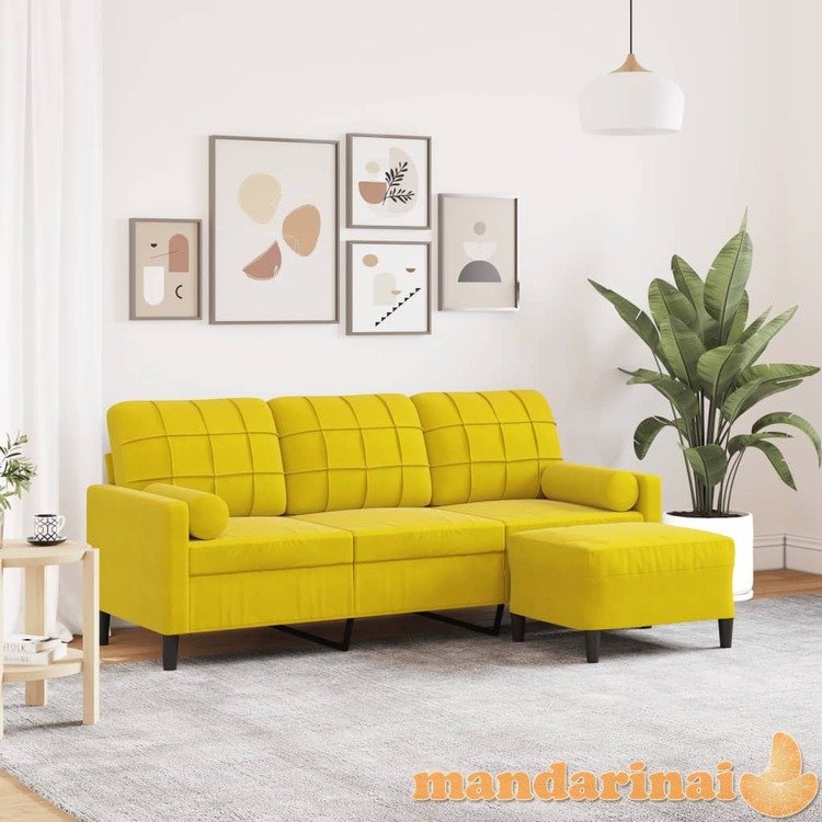 Trivietė sofa su pakoja, geltonos spalvos, 180cm, aksomas