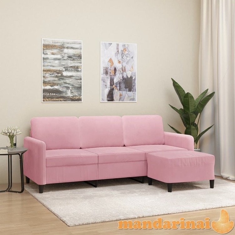 Trivietė sofa su pakoja, rožinės spalvos, 180cm, aksomas