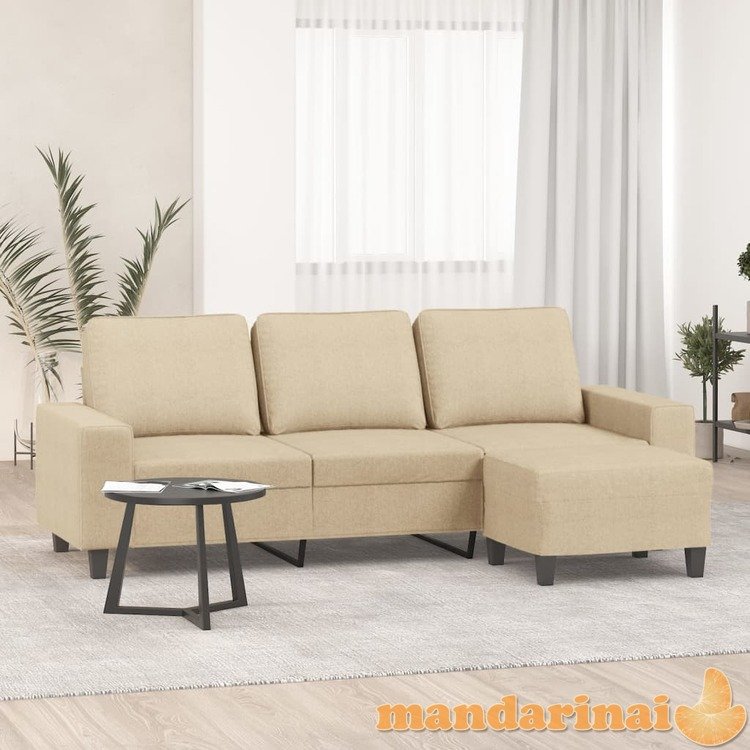 Trivietė sofa su pakoja, kreminės spalvos, 180cm, audinys