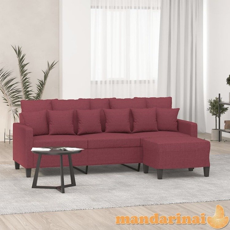 Trivietė sofa su pakoja, raudonojo vyno spalvos, 180cm, audinys