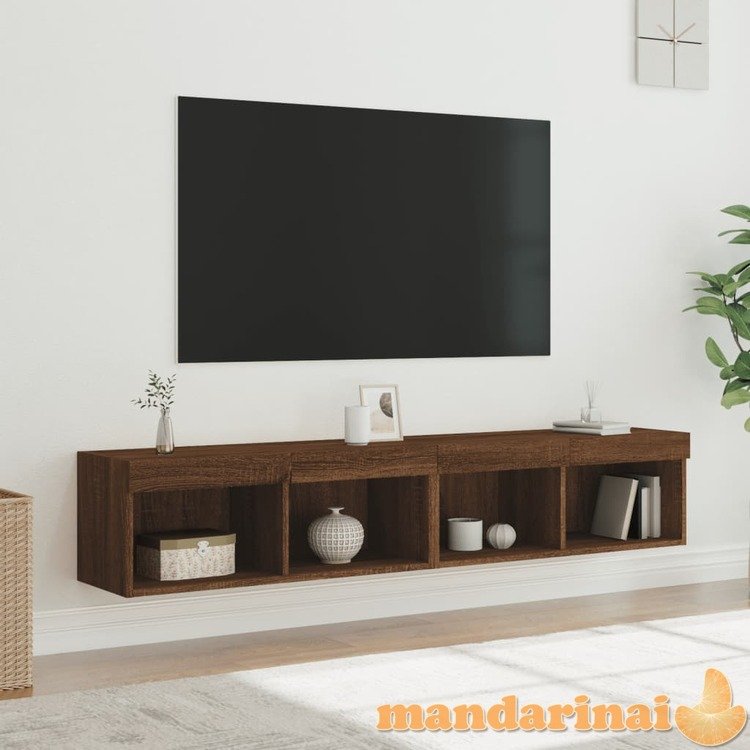 Tv spintelės su led, 2vnt., rudos ąžuolo, 80x30x30cm