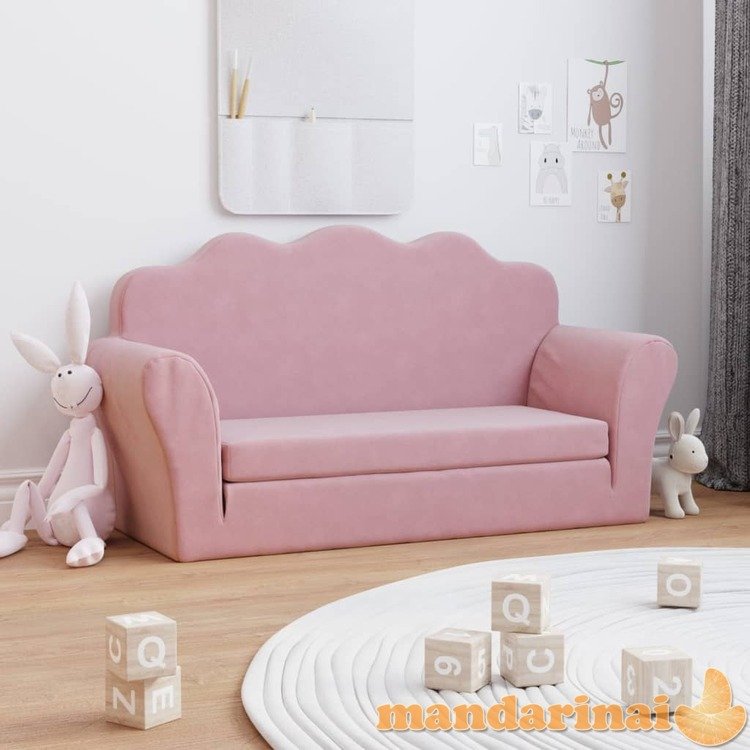 Vaikiška dvivietė sofa-lova, rožinės spalvos, minkštas pliušas