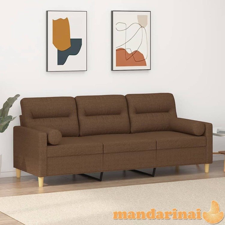 Trivietė sofa su pagalvėlėmis, rudos spalvos, 180cm, audinys