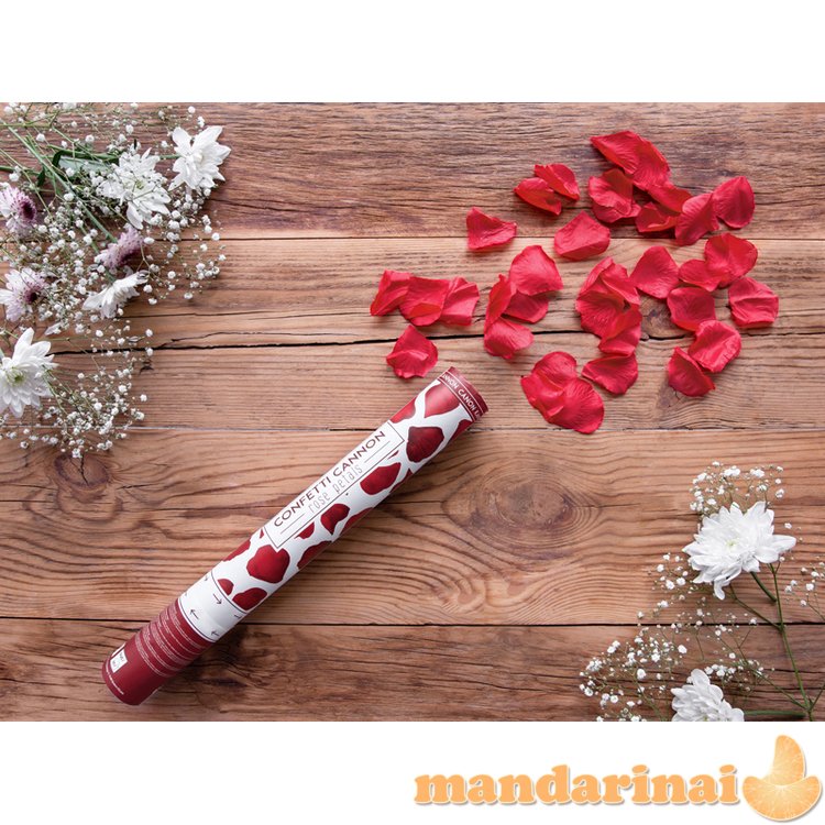 Confetti cannon with rose petals, deep red, 40cm