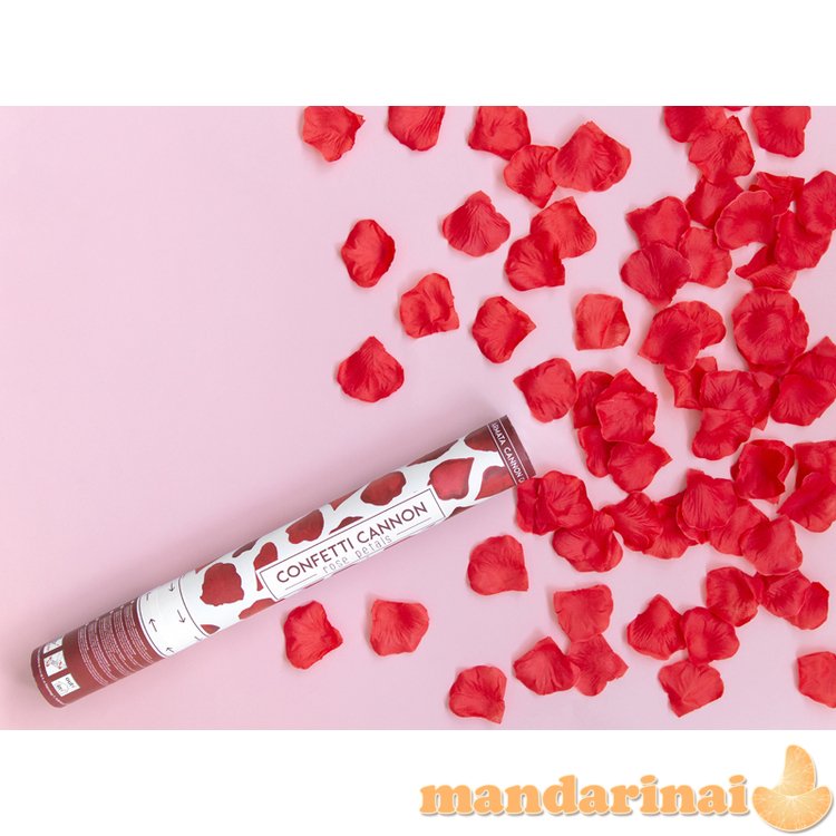 Confetti cannon with rose petals, deep red, 40cm