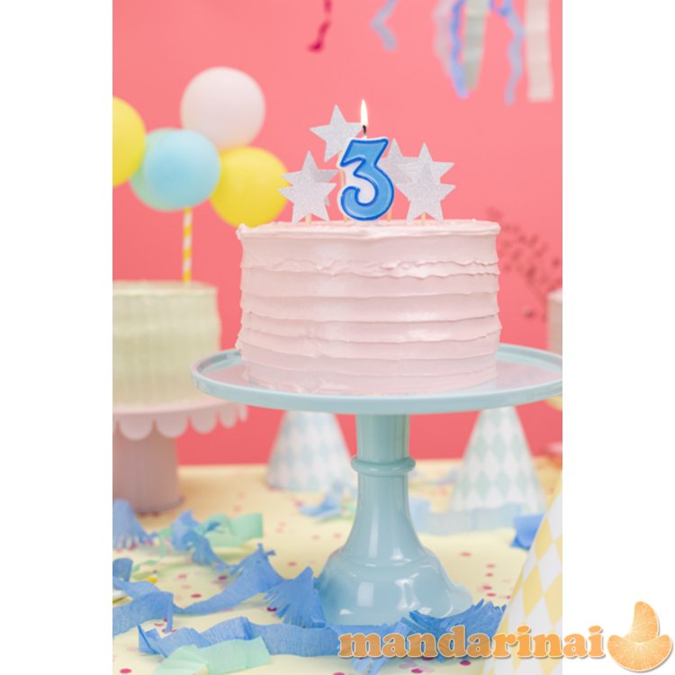 Birthday candle Number 3, blue, 7cm