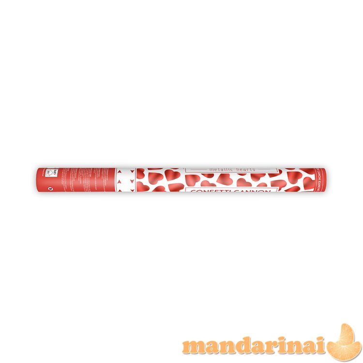 Confetti cannon with hearts, red, 60cm