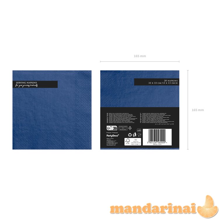 Napkins, 3 layers, navy blue, 33x33cm (1 pkt / 20 pc.)