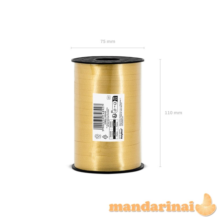 Plastic ribbon, gold, 5mm/225m