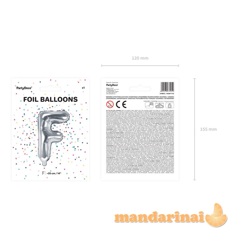 Foil Balloon Letter F , 35cm, silver