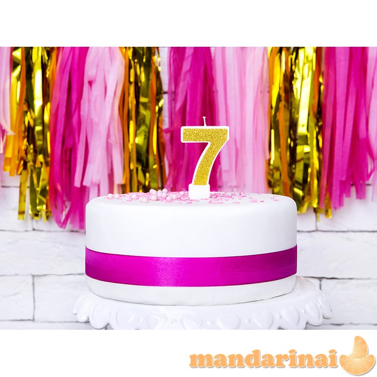 Birthday candle Number 7, gold, 7cm