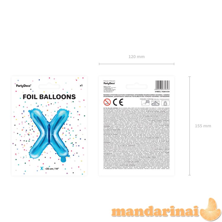 Foil Balloon Letter X , 35cm, blue