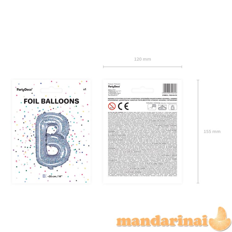 Foil Balloon Letter B , 35cm, holographic