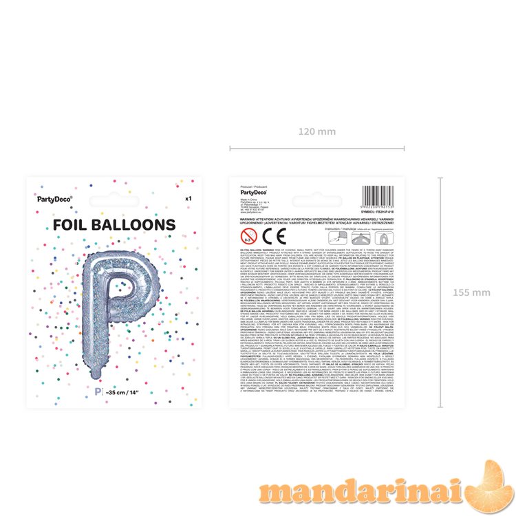 Foil Balloon Letter P , 35cm, holographic