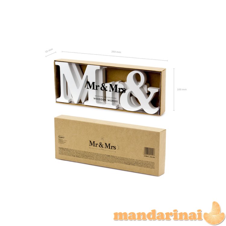 Wooden inscription Mr & Mrs, white, 50x9.5cm