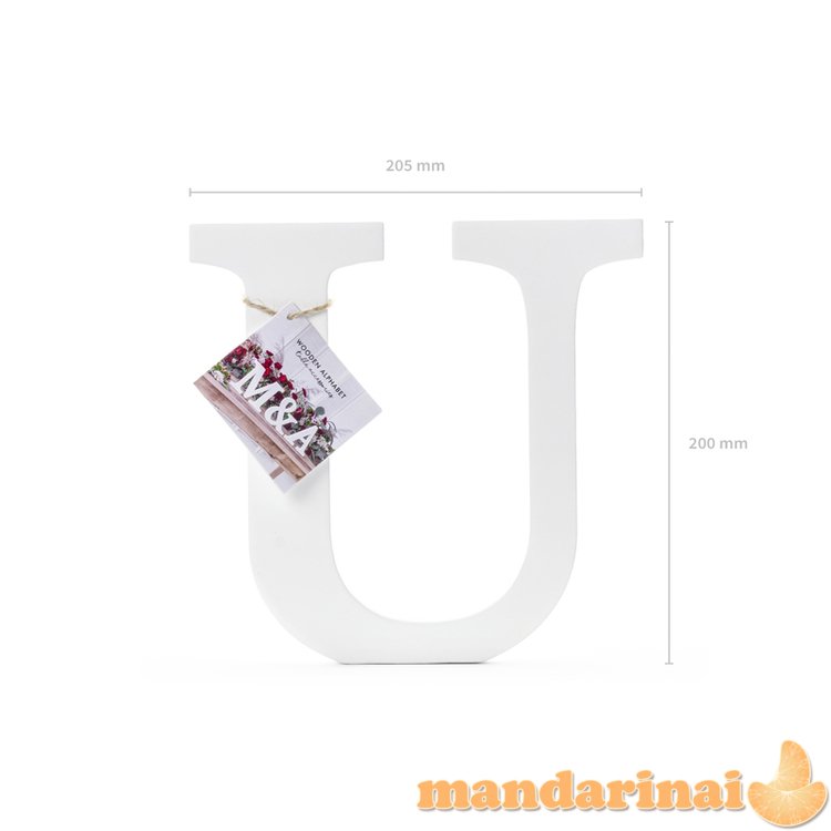 Wooden letter U, white, 20.5x20cm