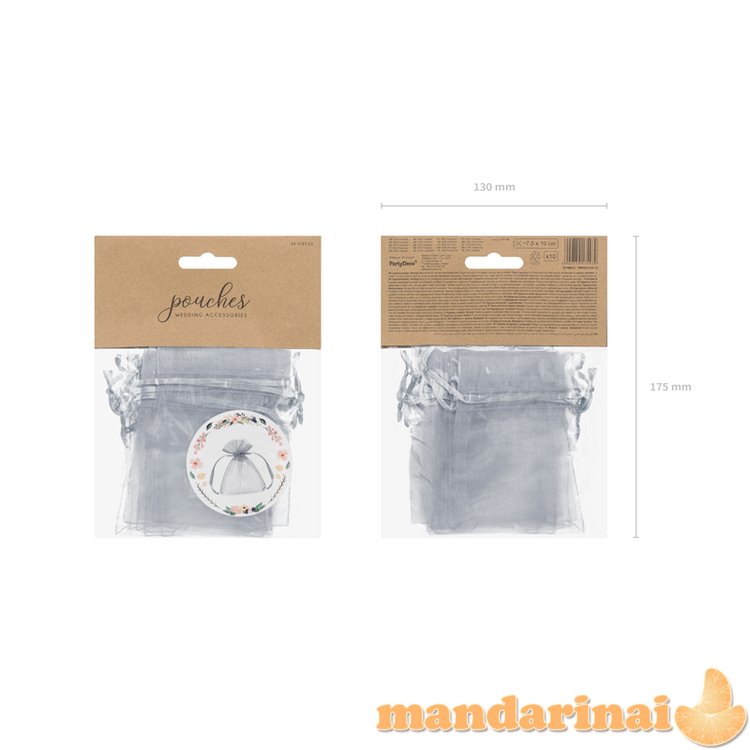 Organza pouches, silver, 10cm (1 pkt / 10 pc.)