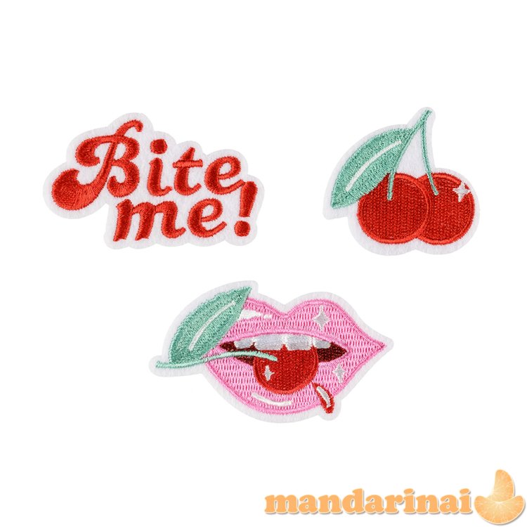 Iron on patches Bite me, mix, 4-4.5x4.5-7 cm (1 pkt / 3 pc.)