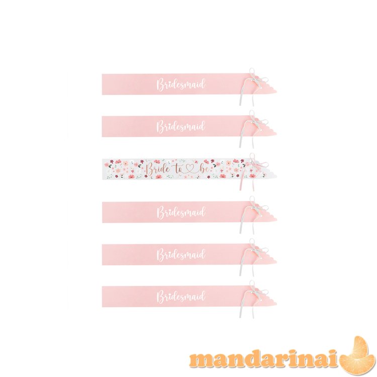 Sashes Bride to be & Bridesmaid, mix, 76cm (1 pkt / 6 pc.)