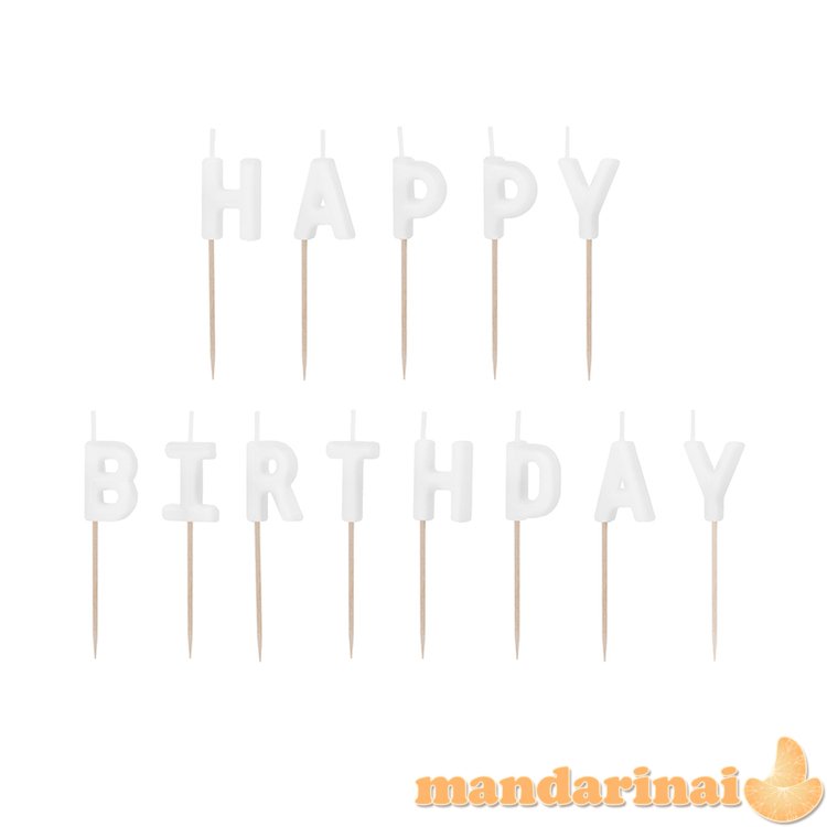 Birthday candles Happy Birthday, 2.5 cm, white (1 pkt / 13 pc.)