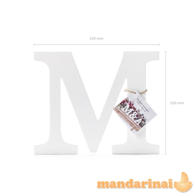 Wooden letter M, white, 25x20cm