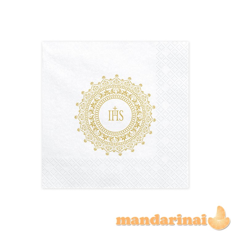 Napkins First Communion - IHS, 33x33cm, gold (1 pkt / 20 pc.)