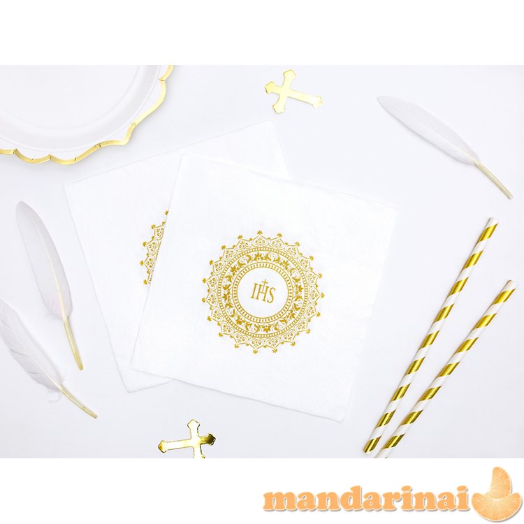 Napkins First Communion - IHS, 33x33cm, gold (1 pkt / 20 pc.)