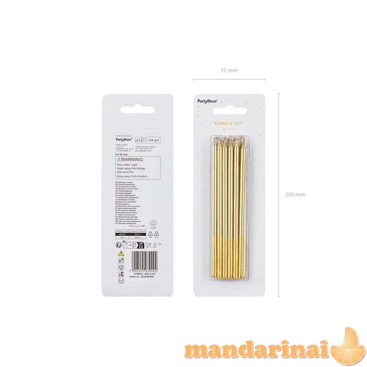 Plain birthday candles, gold, 14 cm (1 pkt / 12 pc.)