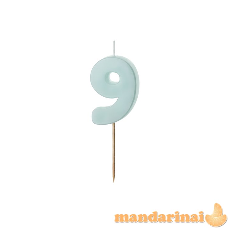 Birthday candle Numeral 9, light blue, size 5.5 cm