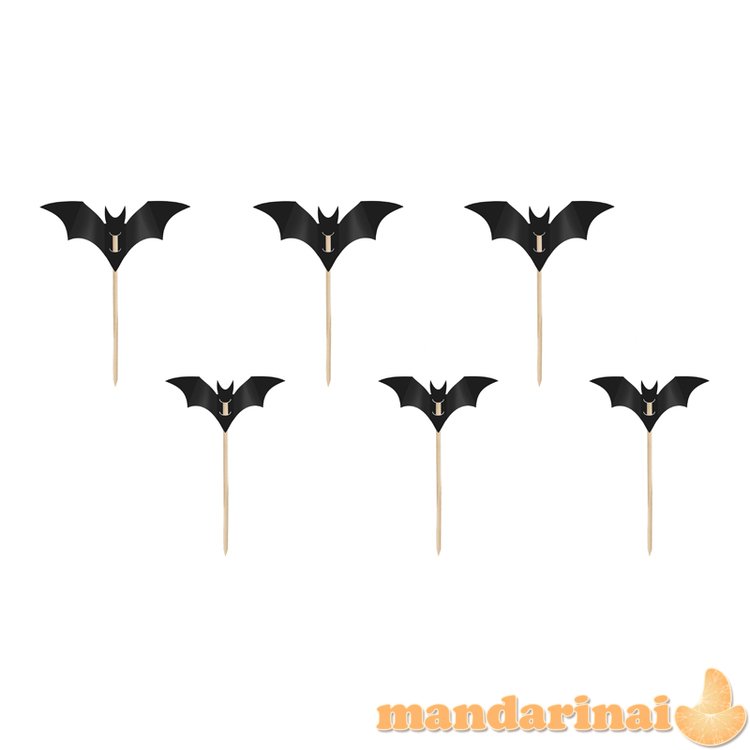 Bat Cupcake Decorations, black, 3.6-4.7cm (1 pkt / 6 pc.)