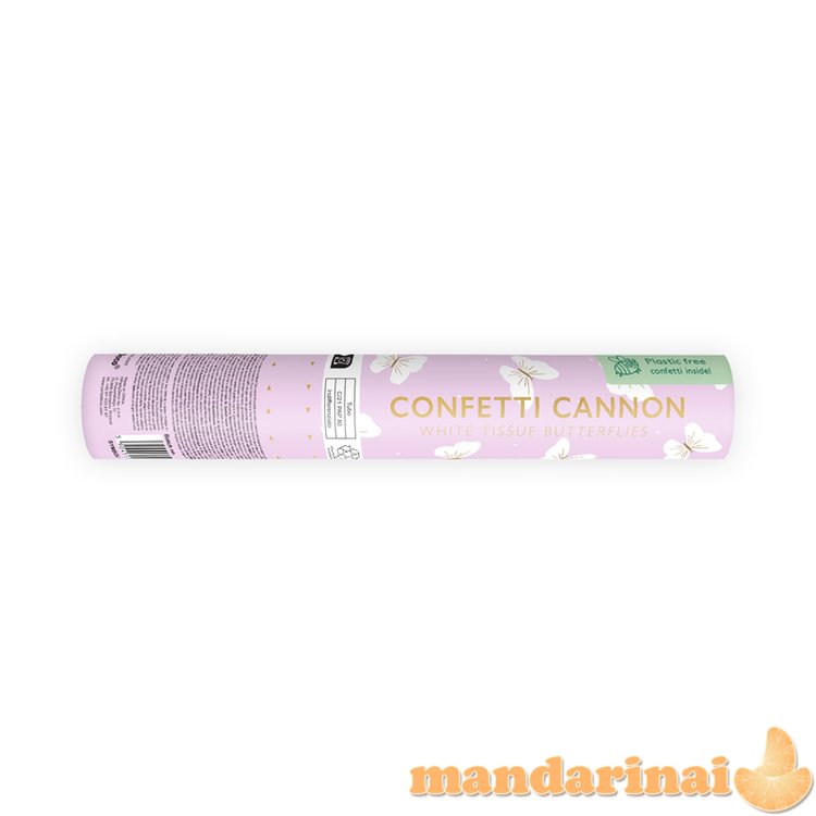 Confetti cannon with butterflies, white, 20cm