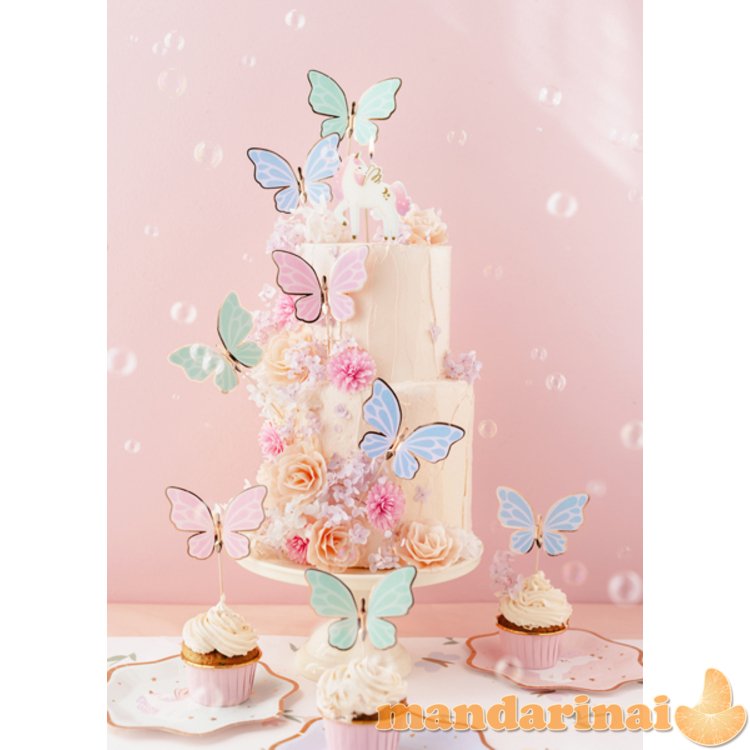 Cake toppers Butterflies, 9 x 6.5 cm, mix (1 pkt / 9 pc.)