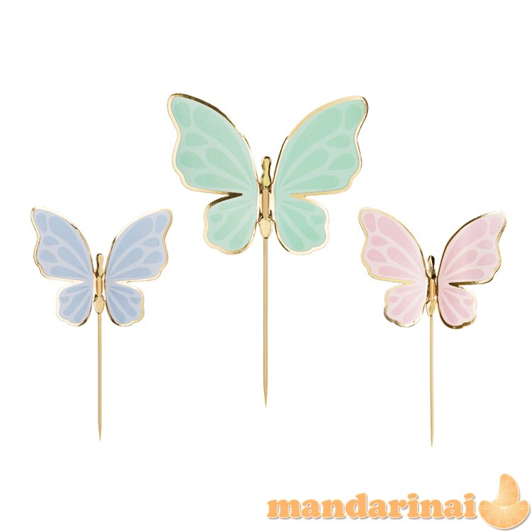 Cake toppers Butterflies, 9 x 6.5 cm, mix (1 pkt / 9 pc.)