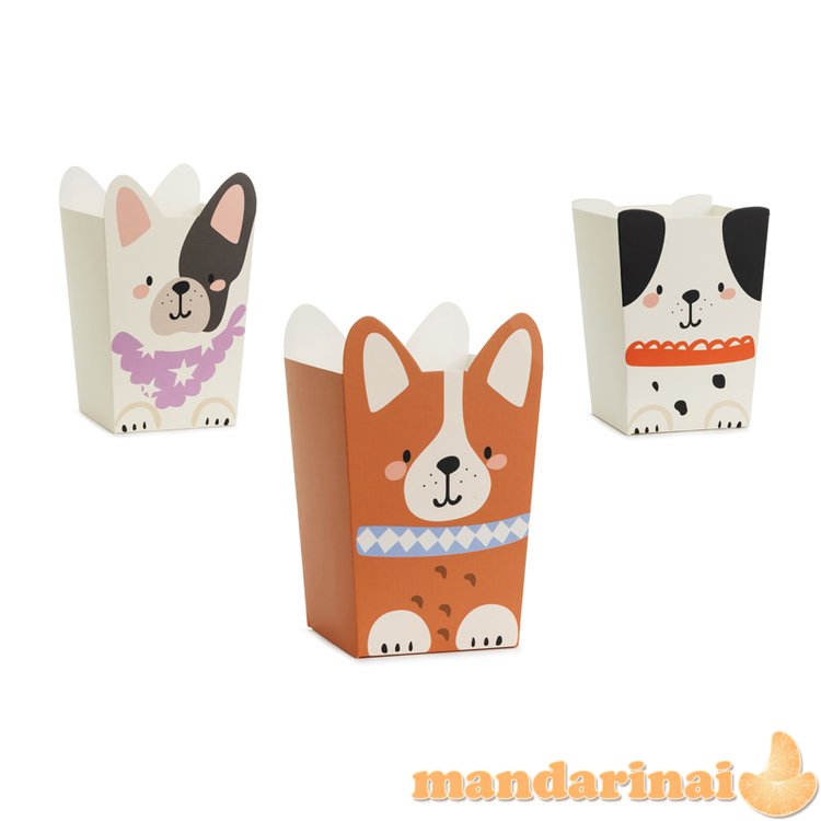 Popcorn boxes Dogs, 8.7x8.7 cm, mix (1 pkt / 6 pc.)