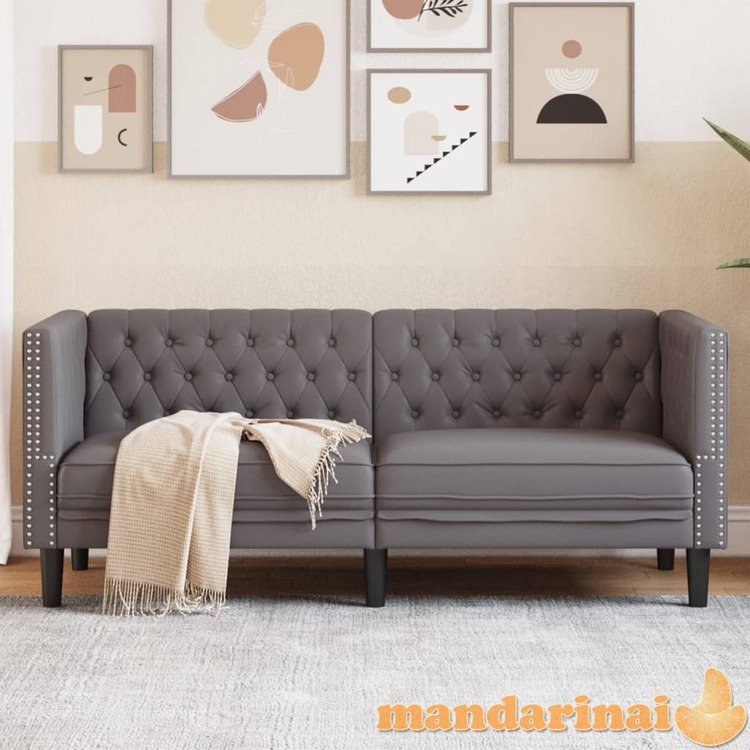 Dvivietė chesterfield sofa, pilkos spalvos, dirbtinė oda