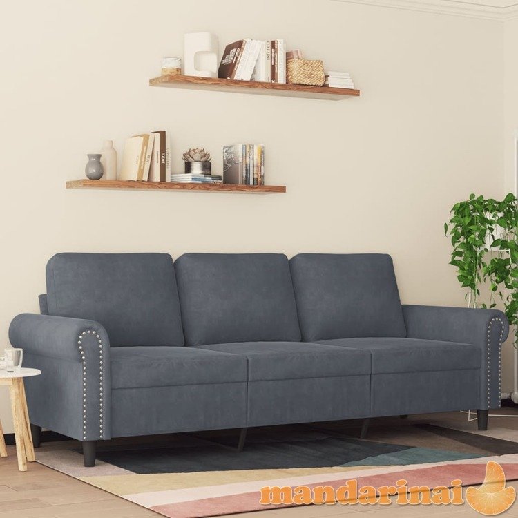 Trivietė sofa, tamsiai pilkos spalvos, 180cm, aksomas