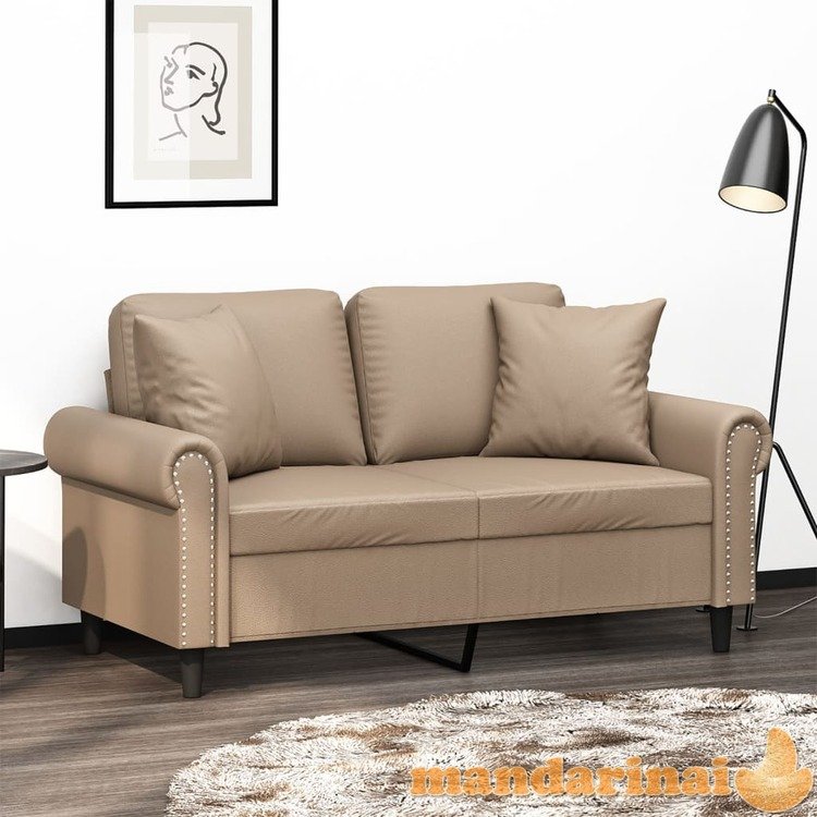 Dvivietė sofa su pagalvėlėmis, kapučino, 120cm, dirbtinė oda