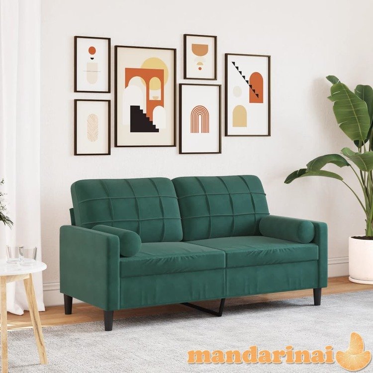 Dvivietė sofa su pagalvėlėmis, tamsiai žalia, 140cm, aksomas