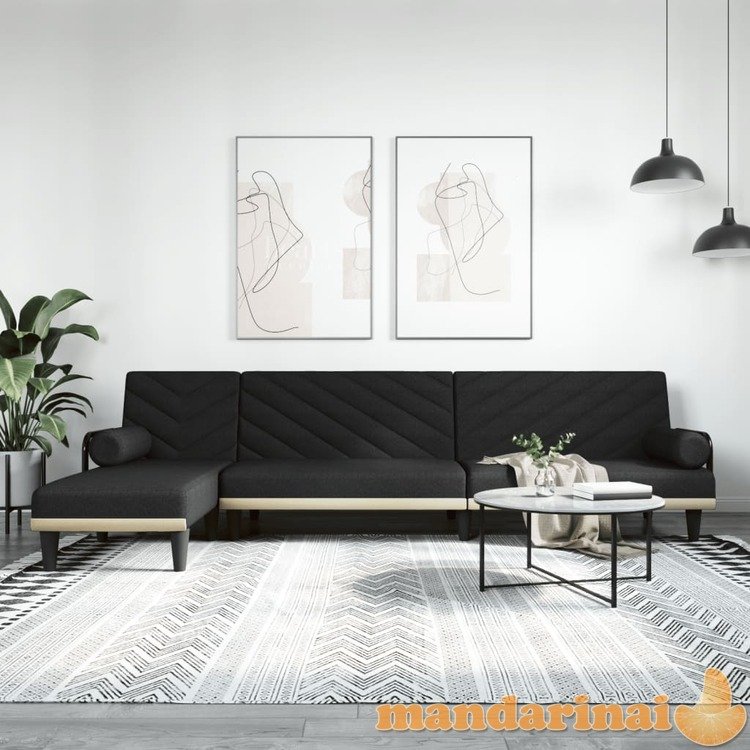 L formos sofa-lova, juodos spalvos, 260x140x70cm, audinys