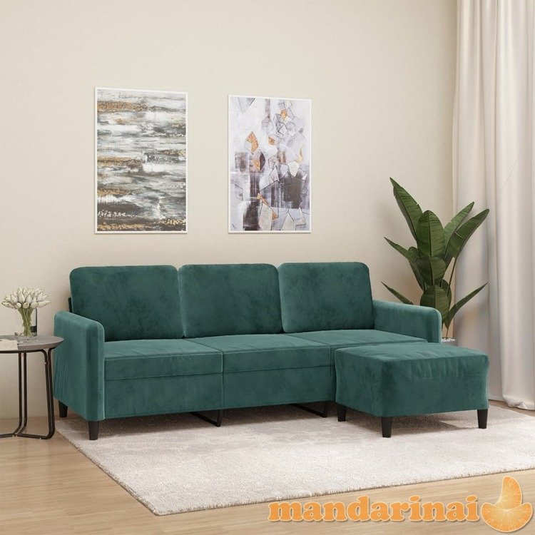 Trivietė sofa su pakoja, tamsiai žalios spalvos, 180cm, aksomas